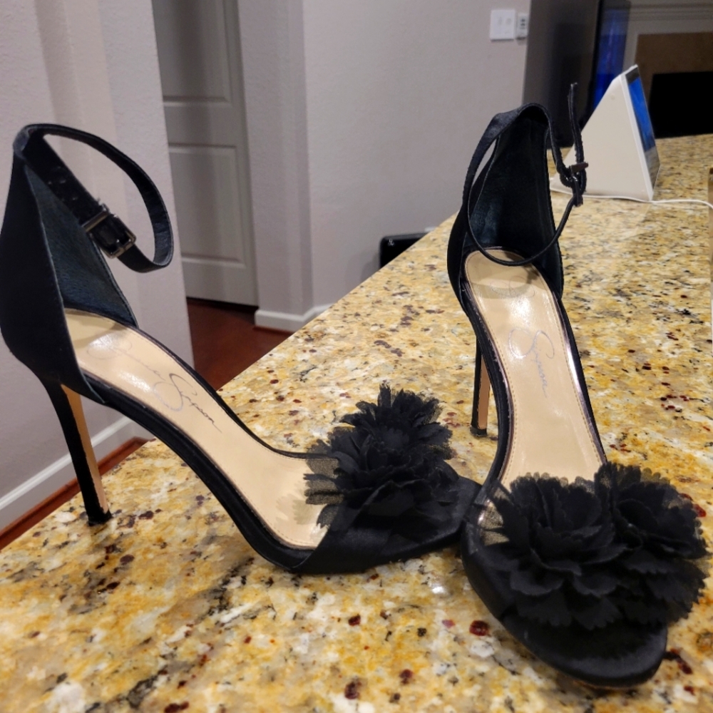 Jessica Simpson Black Satin Sandals